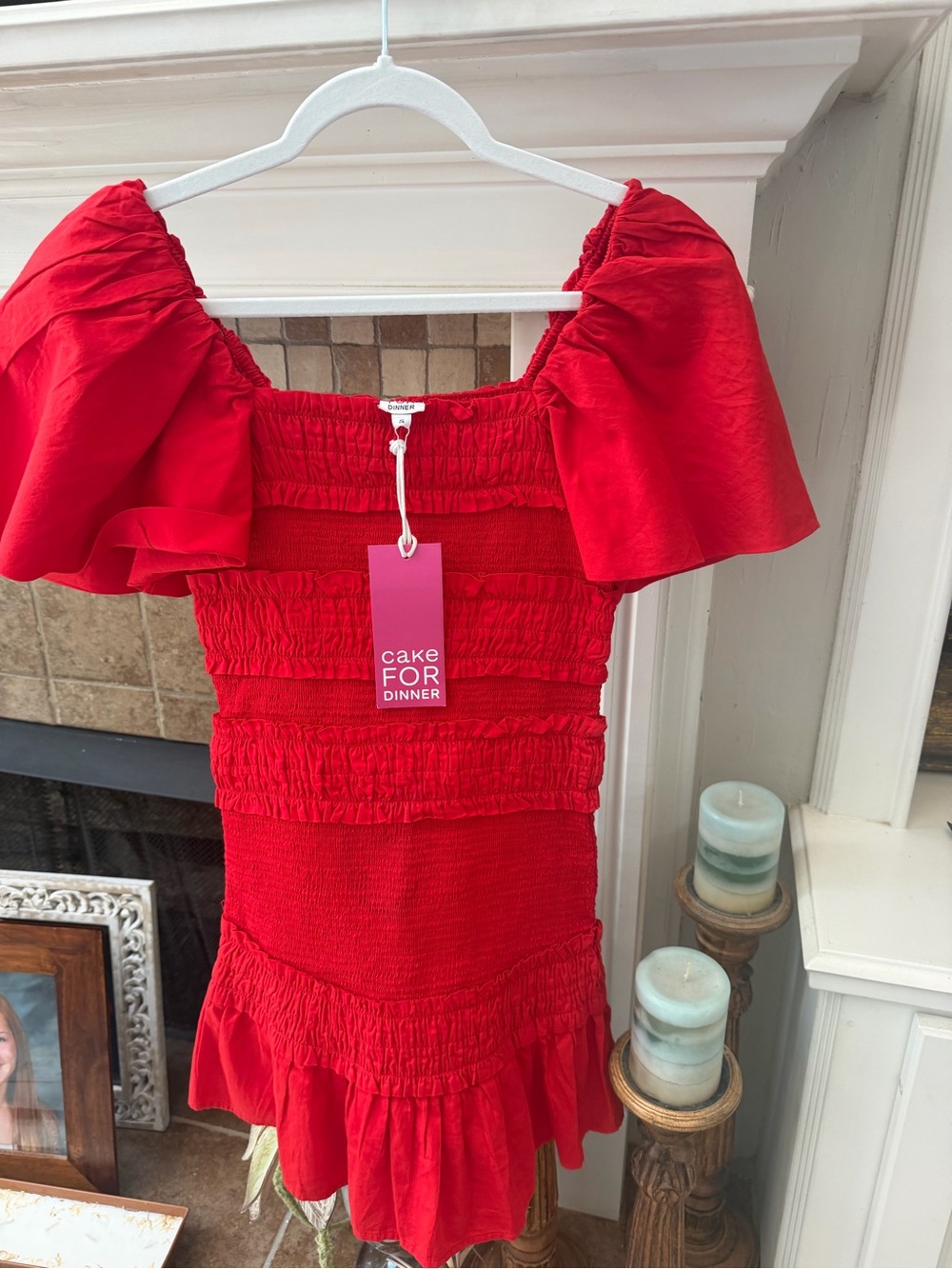 NWT CAKE FOR DINNER pixie smocked dress in love fool red small